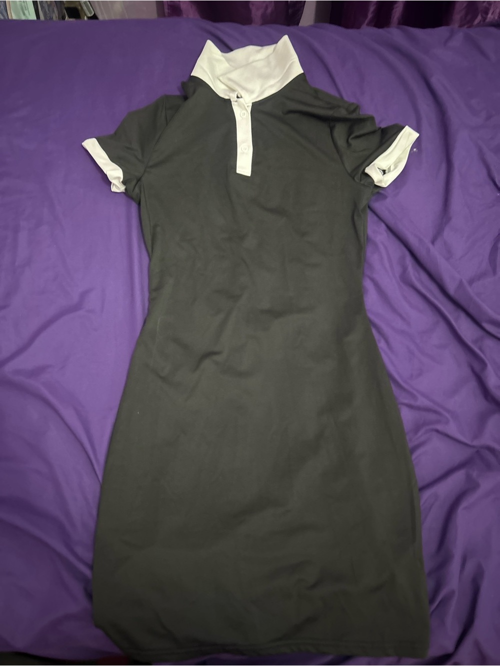 Classic Black Polo-Style Dress with White Trim